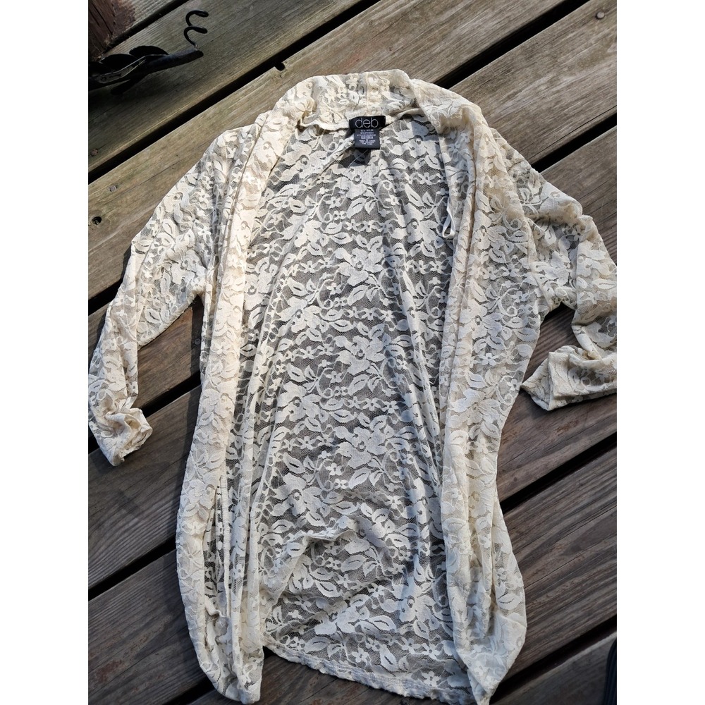 Vintage Spiegel Y2K DEBs Sheer Beige Lace Cardigan Size Fits M